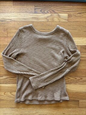 Everlane Ribbed Long-Sleeve Crewneck Top - Light Brown